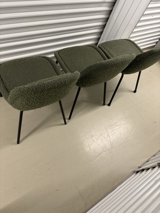 Image 1 of 3x Kave Home green boucle dining chairs