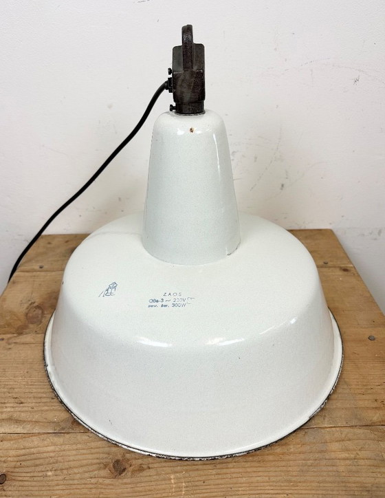 Image 1 of Large Industrial White Enamel Factory Pendant Lamp from Zaos, 1960s