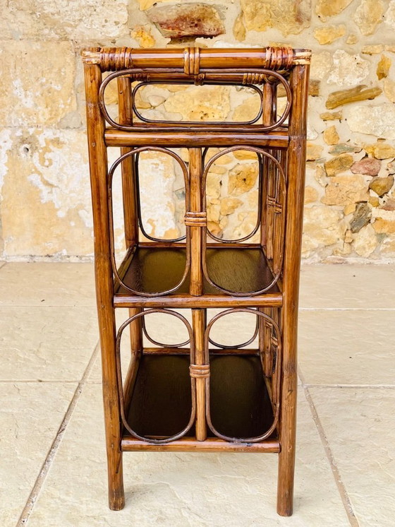 Image 1 of Vintage bamboe en rotan 3-laags plank, jaren 60