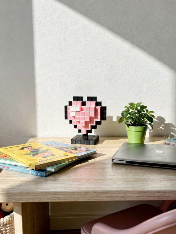 Image 1 of 3D Printed Pink Pixel Heart – Retro Gamer Desk Decor