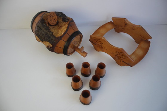 Image 1 of Botte e calici in legno intagliati a mano, anni '50.