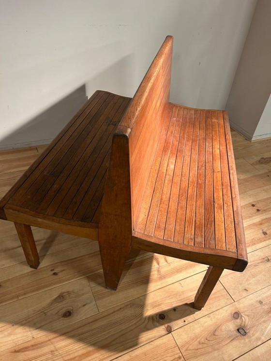 Image 1 of Banc de train industriel vintage 1950s