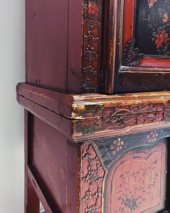 Vintage Chinese Black & Red Cabinet – Metal, Wood (photo 9 of 19)