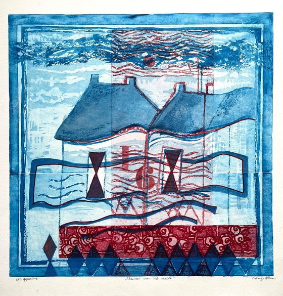 Image 1 of Case sull'acqua. Acquaforte a colori: Margo Ellen.