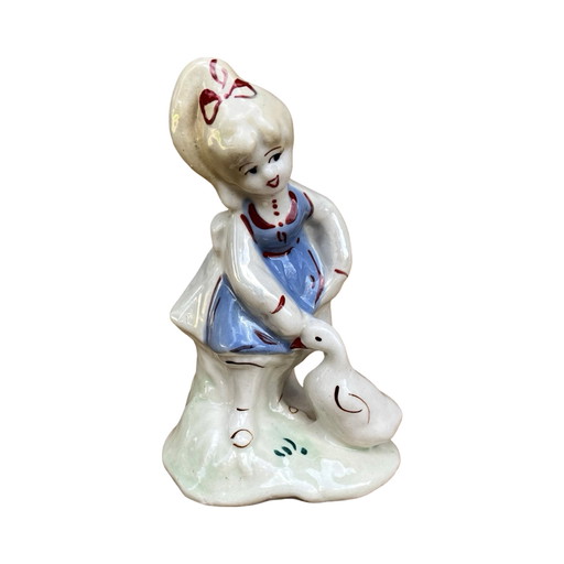 Porcelain figurine of a goose shepherd, hand-painted, USSR 1960s