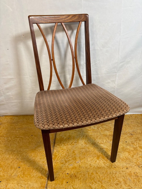 Image 1 of Mid century retro vintage teak and cloth dining chairs by GPlan 1970 elegant set of 4 dining chairs