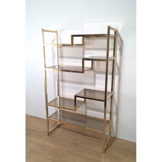 Image 1 of Vintage shelf in gilded chrome and glass, France 1970