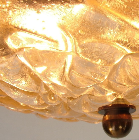 Image 1 of Plafonnier Mavros « Bella » | Design grec | Verre ambré à poudre d'or | Années 1970
