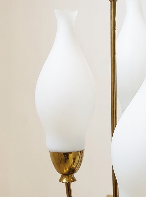 Image 1 of Lampada da tavolo a forma di mughetto, stile rockabilly vintage anni '50, ottone e vetro, anni '50