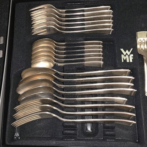 Juego de cubiertos WMF 2500 Bauhaus Art Deco para servir y complementar, raro, 37 piezas – besteksets, Metal (photo 2 of 5)