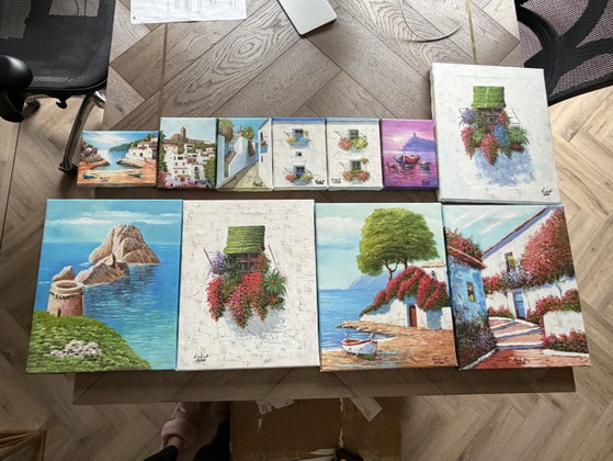 Set of Hand-Painted Ibiza Paintings – 11 Pieces – Paintings & Drawings, Canvas (photo 4 of 6)