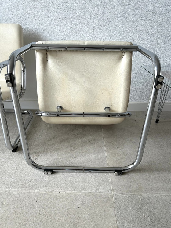 Set of Mid Century Lounge Chairs Tubular Frame Skaileder – Armchairs, Metal, Chrome (photo 4 of 7)