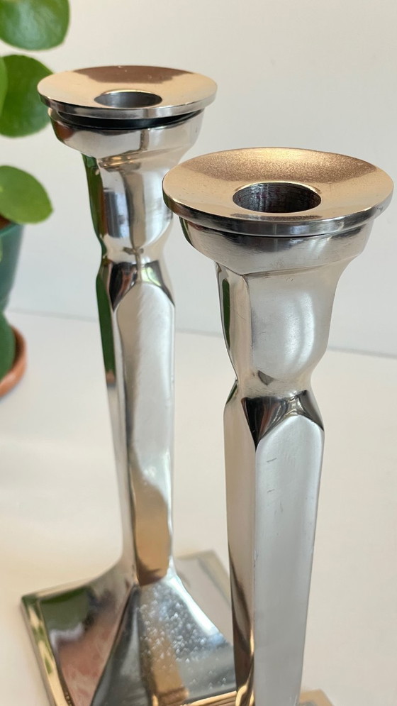 Image 1 of Coppia di candelieri vintage in fusione di alluminio cromato