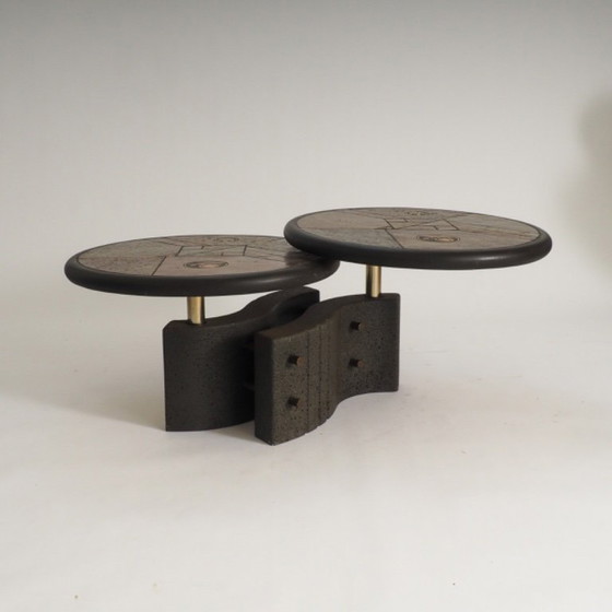 Image 1 of Zeldzame tweedelige modulaire brutalistische salontafel van Paul Kingma