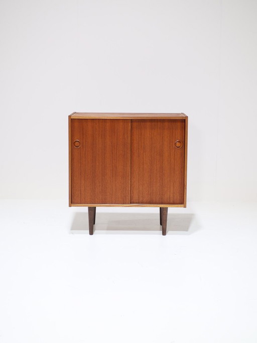Kastje met schuifdeuren teakhout vintage Deens