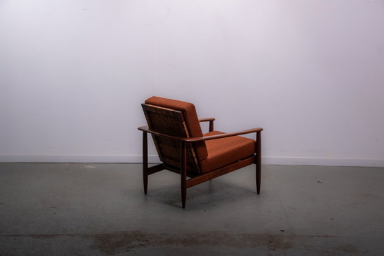 Image 1 of Fauteuil confortable en teck et rotin, style Mid-Century, vers 1970