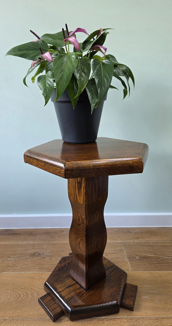 Image 1 of Table d'appoint en chêne massif – Table colonne vintage