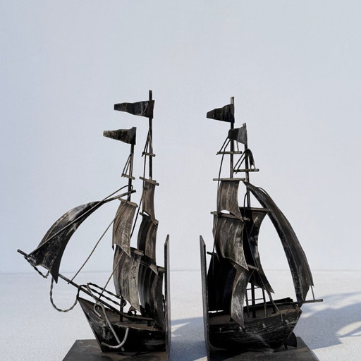 Set of sailing ship bookends