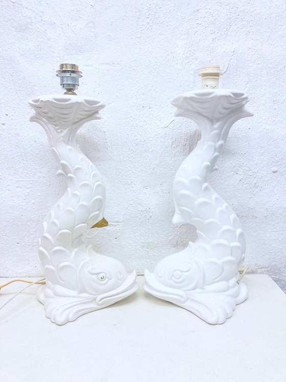 Image 1 of 2 Italian ceramic table lamps from the 1970s in the shape of fish