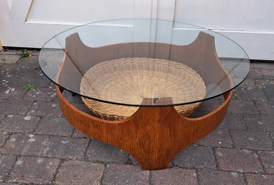 Tavolino rotondo in teak stile Space Age – Tavolini da caffè, Glass, Wood (photo 9 of 9)