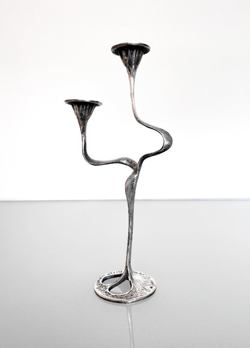 Candelabro raro de diseño brutalista plateado de Kurt Jesch