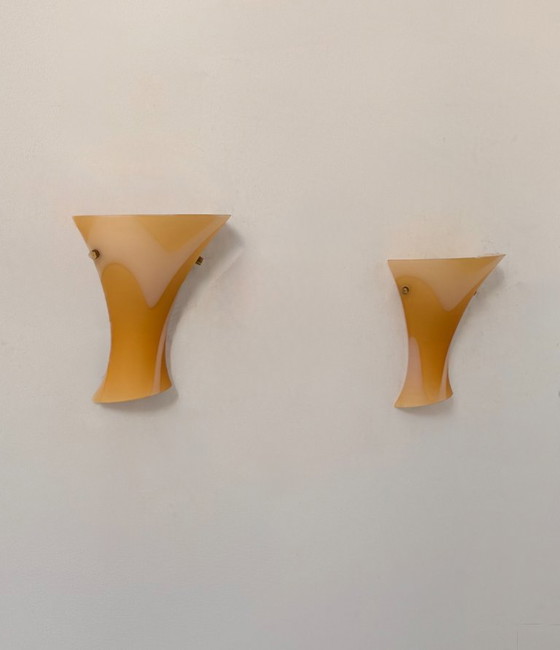 Coppia di Applique vintage in vetro arancione e ottone, Italia 1980 – Glass (photo 2 of 5)