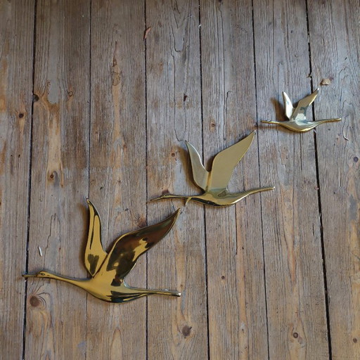 Ensemble de trois oiseaux volants, laiton
