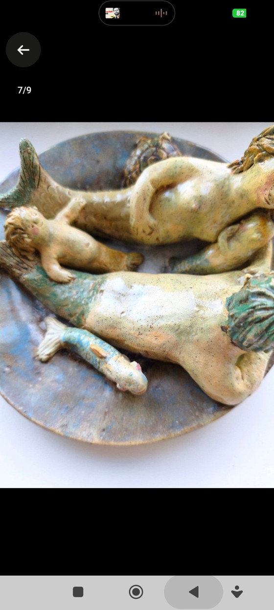Unique 3D Ceramic Art Bowl - Mermaid Family (1988) (photo 6 of 7)