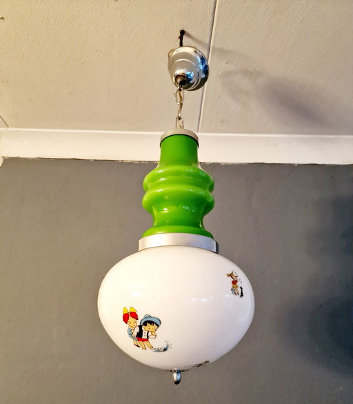 Vintage XL pendant lamp white green glass kids