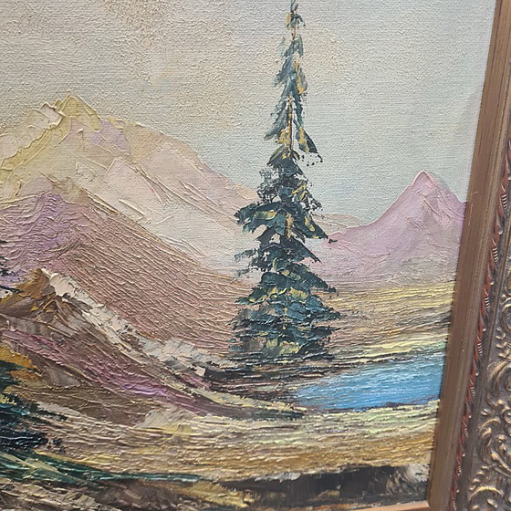 Image 1 of Peinture vintage de paysage de montagne par Batoni, milieu du 20e siècle