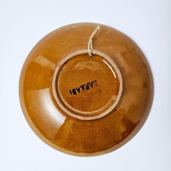 Image 1 of Unique Vintage SARKADI Art Pottery Wall Decor Plate From 1970s |  Hand-painted Stylized Flowers Ceramic Hanging Plate 