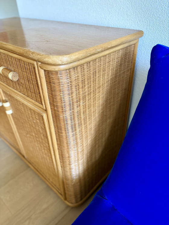 Vintage Rattan Sideboard / Bamboo Cabinet – Boho 1970s (94 cm) (photo 12 of 15)