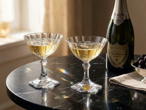 Rare Ensemble de 7 Coupes à Champagne en Cristal – Val Saint Lambert x Riedel (Années 70)