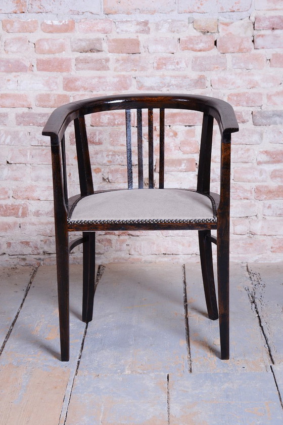 Restored Art Deco Armchair, Oak, Repolished, Reupholstred, Czech, 1920s – Textile, Wood (photo 11 of 15)