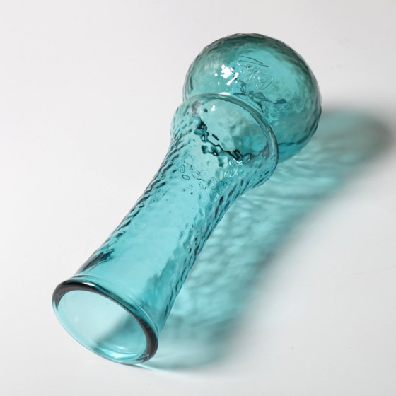 Image 1 of Turquoise Stylish Glass Flower Vase / Bibi Teal Hammered Textured Glass Vase / Italy / 1980s