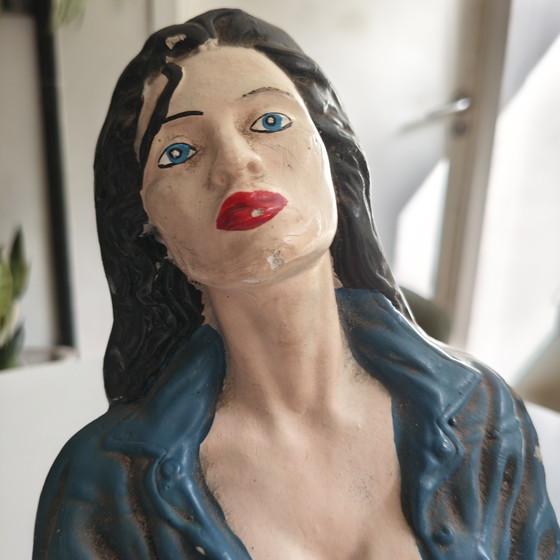 Image 1 of Vintage Rockabilly Pin-Up Bust Sculpture – Heavy Hand Painted Figure 33cm