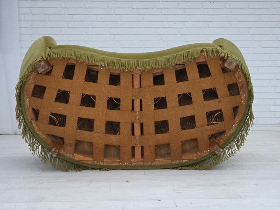Image 1 of 1960s, Danish 2-seater "Banana" sofa, original green furniture velour.