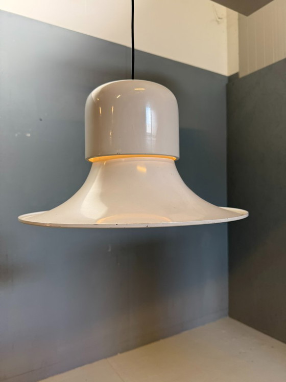 Image 1 of Weiße Hängelampe „Campana“ von Joe Colombo für Stilnovo, Italien, 1970er Jahre