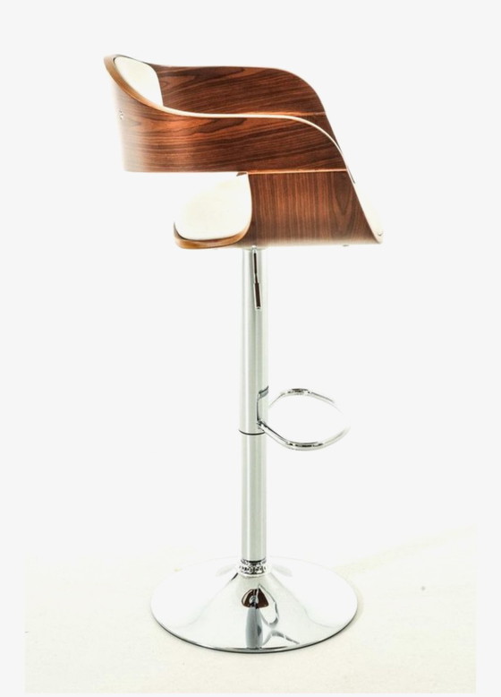 Image 1 of Set of 4 bar stools - With backrest - Armrest - Footrest - Faux leather - walnut/white