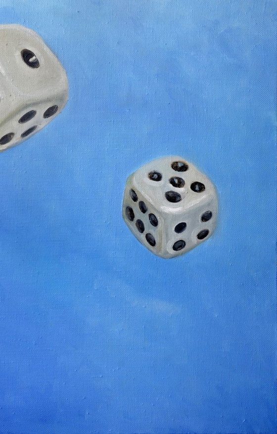 Original Oil Painting Contemporary Art Symbolism Dice Sky – Paintings & Drawings, Canvas (photo 7 of 7)
