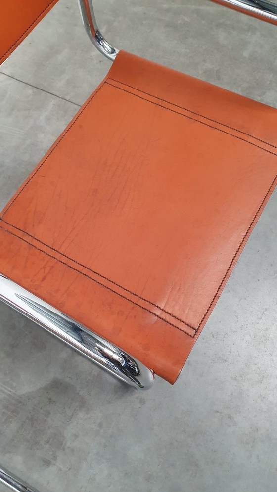 Image 1 of Fasem Italy 70s vintage chairs cognac harness leather, Mart Stam Breuer