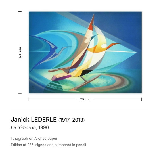 Janick Lederle, signierte Lithografie „Le Trimaran“, 1990 – Lithographien & Drucke, Paper (photo 3 of 5)