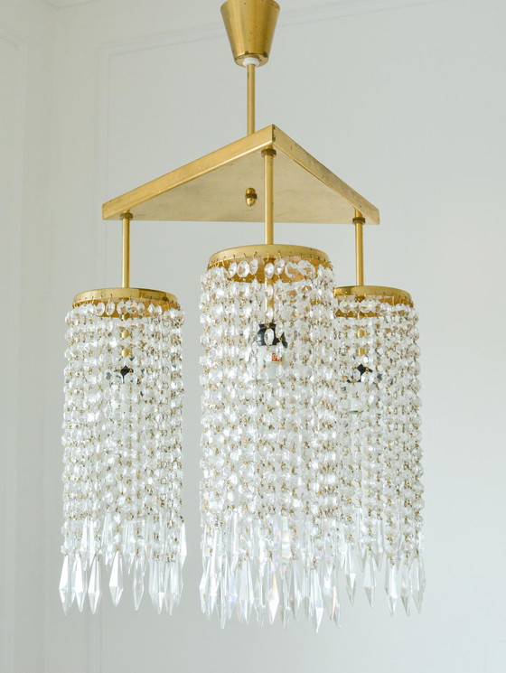 Lampadario vintage Jablonecke Sklarny in vetro boemo, ottone massiccio, 3 luci, anni '70 – Glass (photo 5 of 6)