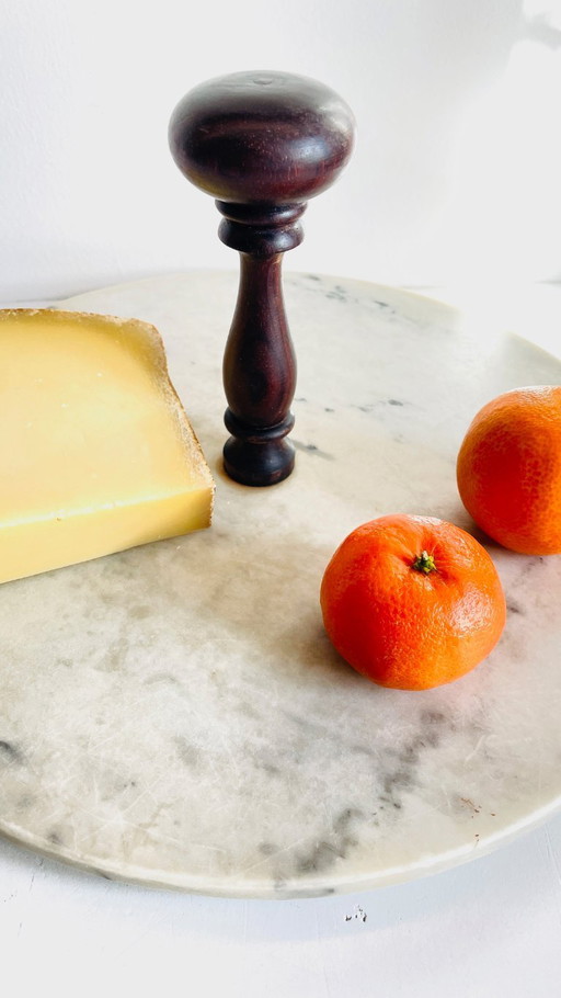 PLATEAU à Fromage MARBRE et BOIS Vintage 