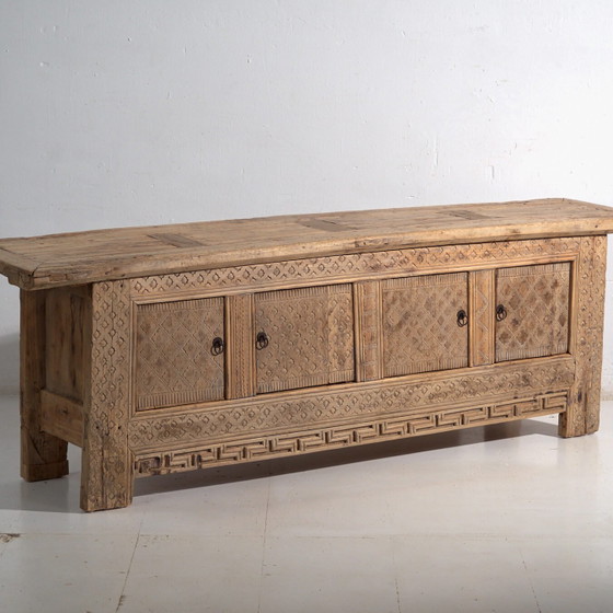 Antique carved low sideboard in pine wood – China, circa 1900 – Iron (photo 4 of 40)