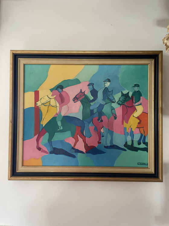 Image 1 of Abstract oil on canvas - Equestrian scene
