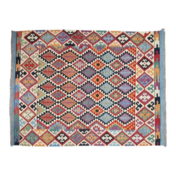 Großer afghanischer Kelim-Teppich – handgewebte Wolle, Maimana-Design (182 x 247 cm) – Teppiche & Läufer, Wool (photo 4 of 6)