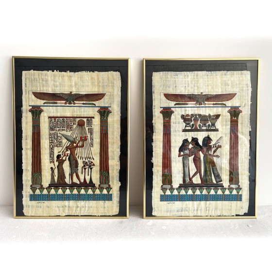 Two signed Egyptian paintings on papyrus – Paintings & Drawings, Other, Paper (photo 9 of 18)