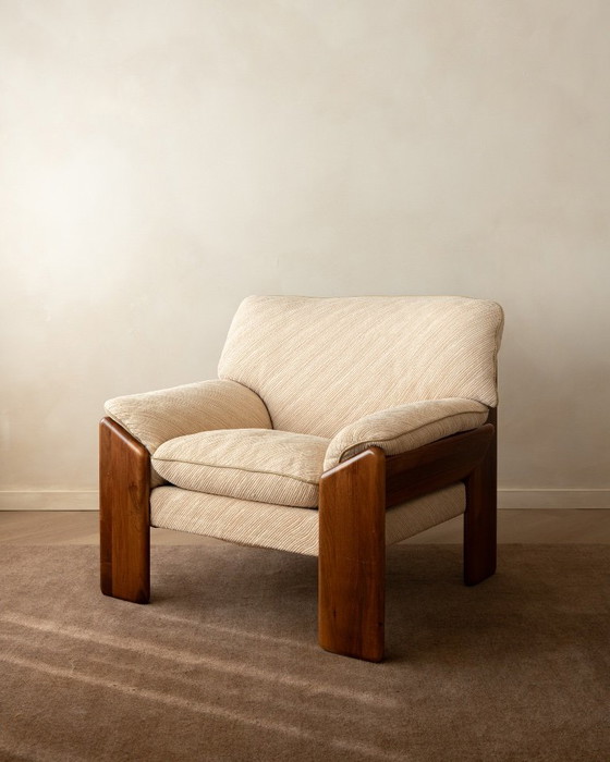 Sapporo Lounge Chairs by Mario Marenco for Mobil Girgi, 1970s, Armchairs, Textile, Wood, Brown (photo 4 of 24)