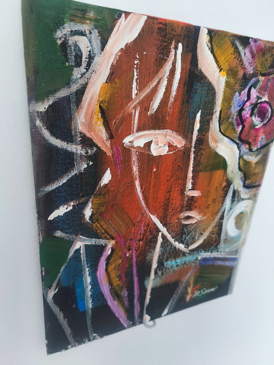 Image 1 of M Savu – Original Abstract Expressionist Portrait | Acrylic on Canvas Board | 30 × 24 cmo